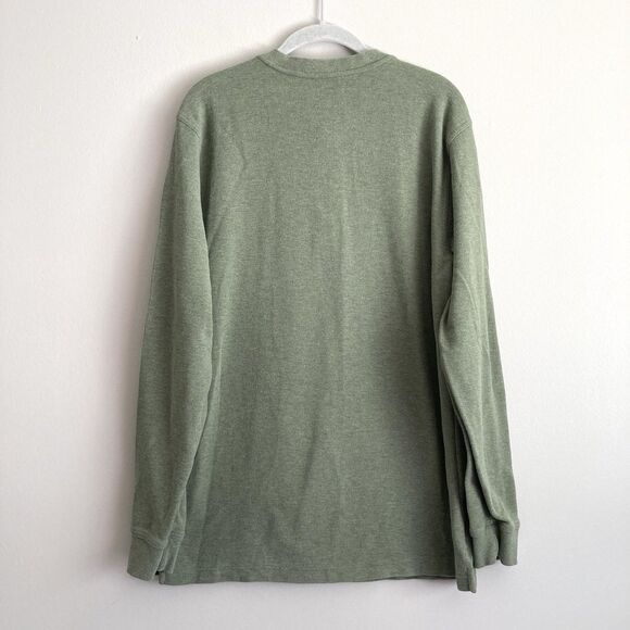 LL Bean Mens Thermal Waffle Knit Henley Shirt Size Large TALL Green Cotton - Picture 5 of 9
